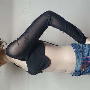 Elegant Black Sheer Sleeve Crop Top